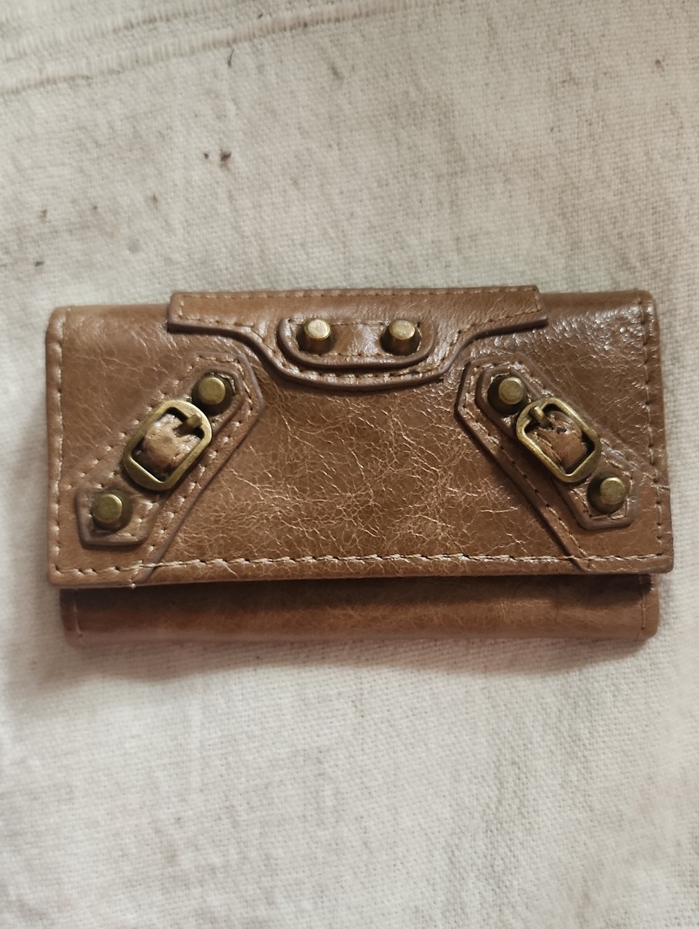 Balenciaga Brown Leather Key & Card Holder with Brass Studs